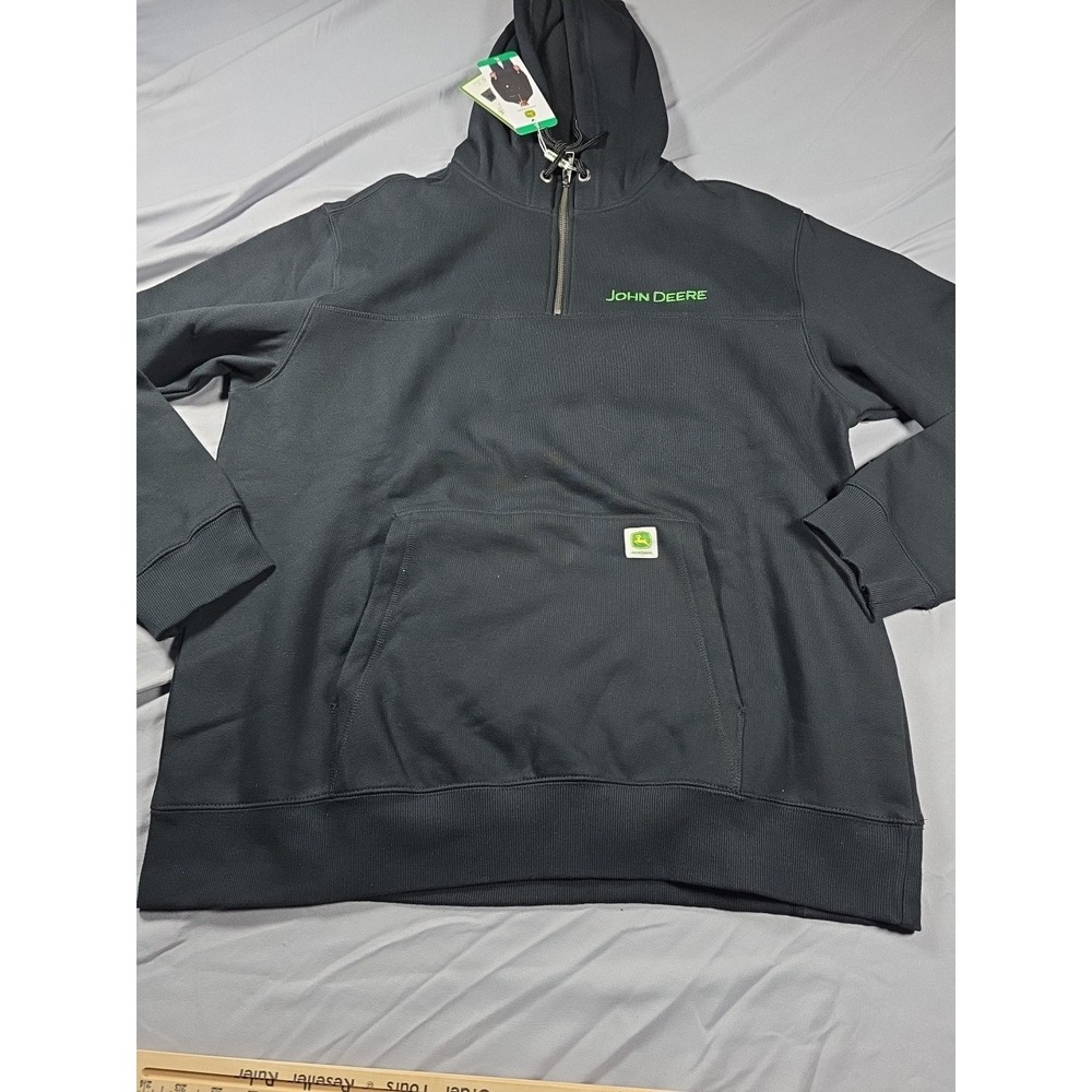 JOHN DEERE Men's Stitched Logo Heavyweight Hoodie Sweatshirt, Black XL NWT
